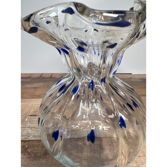 Blue Heart Art Glass Decorative Vase With Unique Wavy Design - Picture 2 of 6
